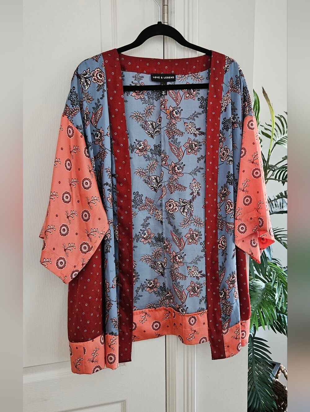 Love & Legend Light Blue Floral Print Top with Coral Accents